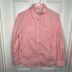 Coolibar Mylitta Travel Shirt UPF 50+ Beach Vacation in Pink/White Gingham XS